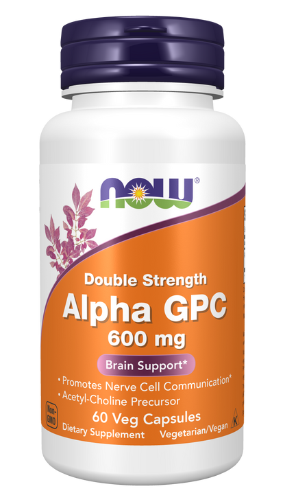 NOW Supplements, Alpha GPC 600 mg, Brain Support*, 60 Veg Caps