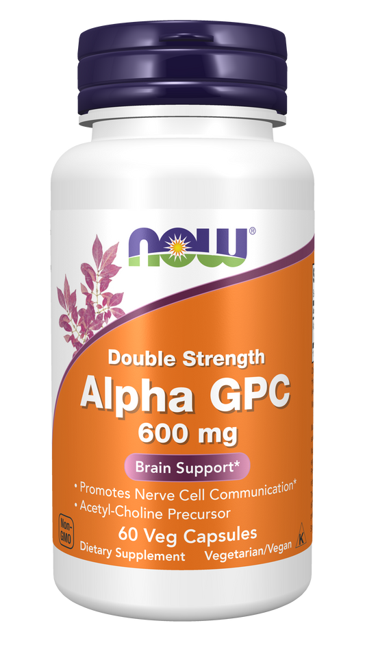 NOW Supplements, Alpha GPC 600 mg, Brain Support*, 60 Veg Caps