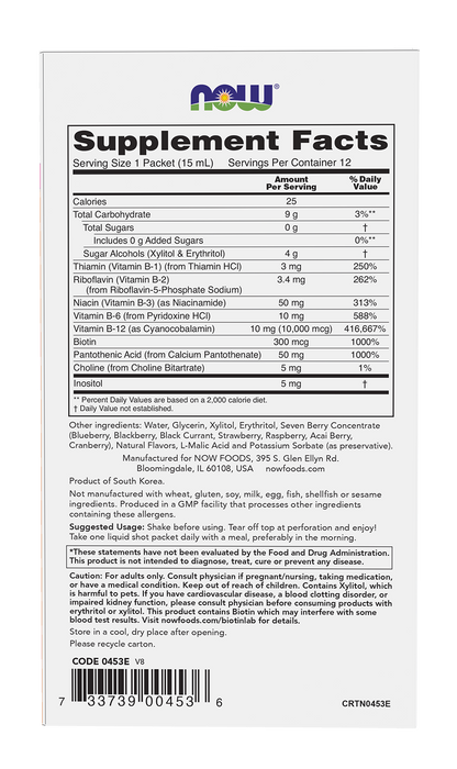 NOW Supplements, B-12 10,000 mcg Shots, Sugar Free, 0.5 fl. oz, 12/Box