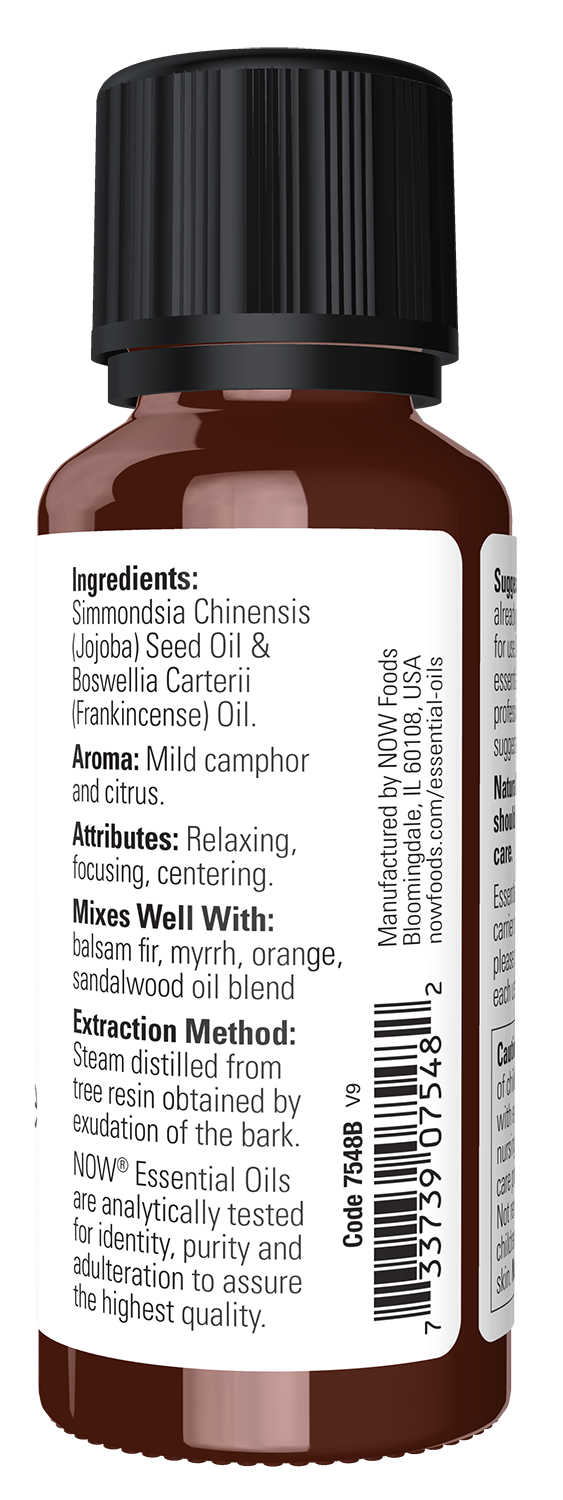 NOW Essential Oils, Frankincense Oil Blend in Jojoba, Steam Dist., 1 fl. oz