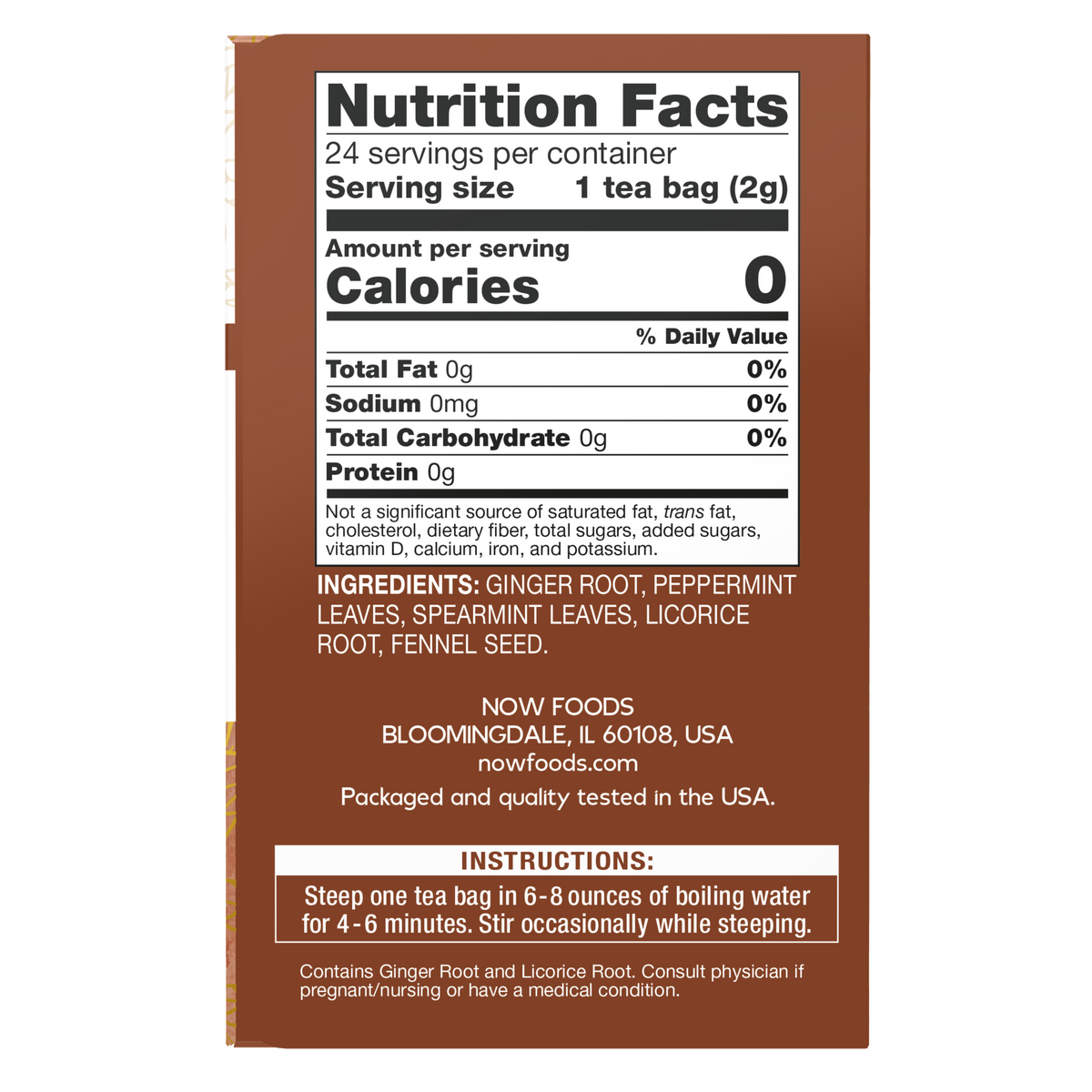 NOW Foods, Give a Tea® Ginger Mint Comfort Tea, Tummy-Pleasing, 24 bags