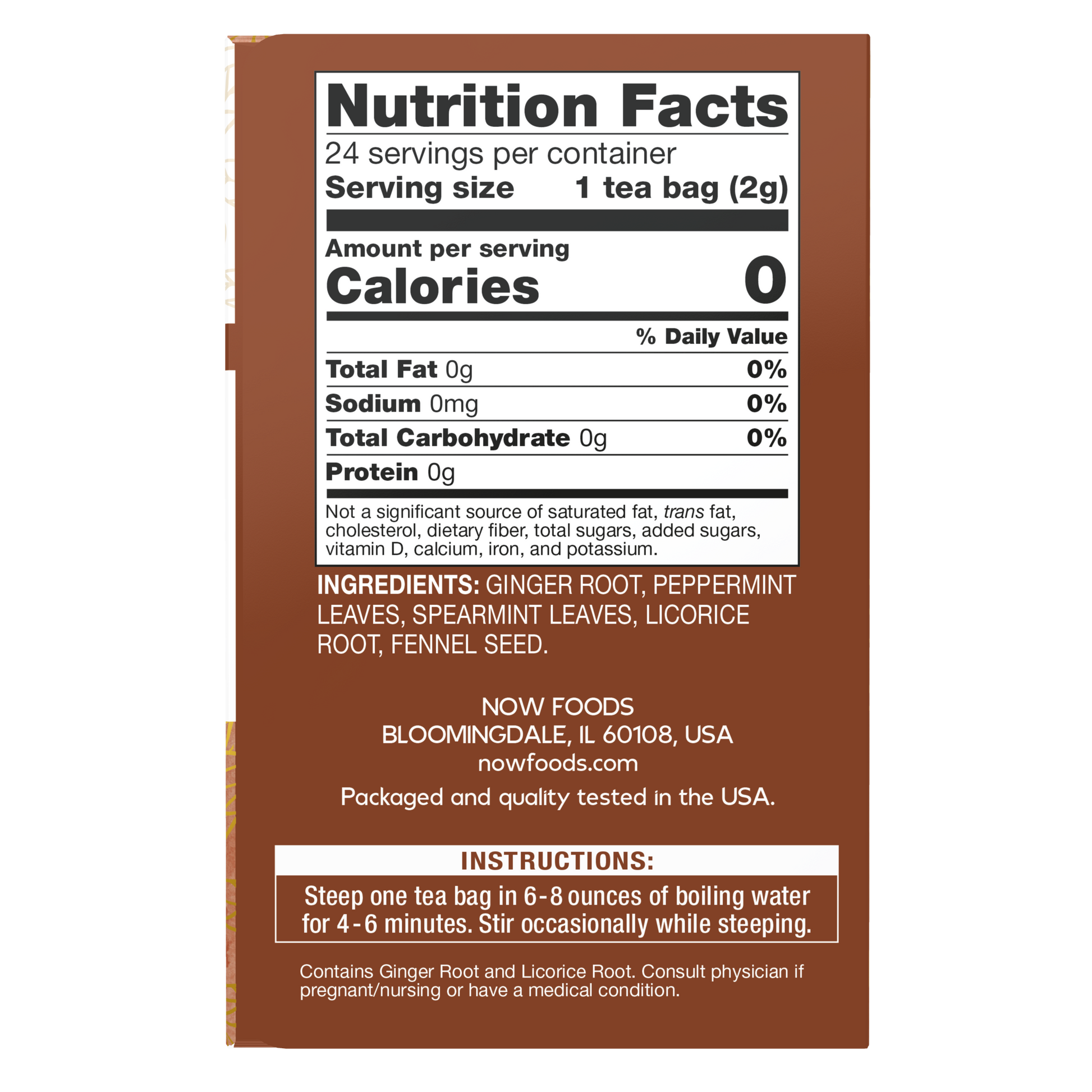NOW Foods, Give a Tea® Ginger Mint Comfort Tea, Tummy-Pleasing, 24 bags