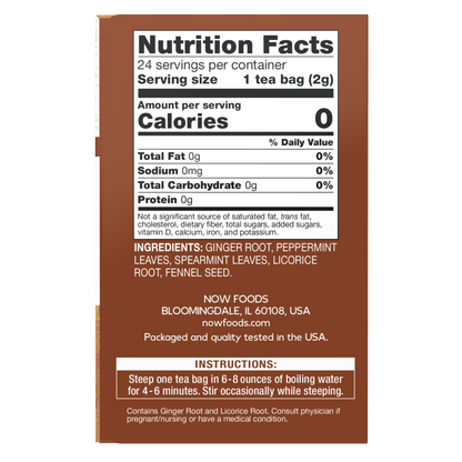 NOW Foods, Give a Tea® Ginger Mint Comfort Tea, Tummy-Pleasing, 24 bags