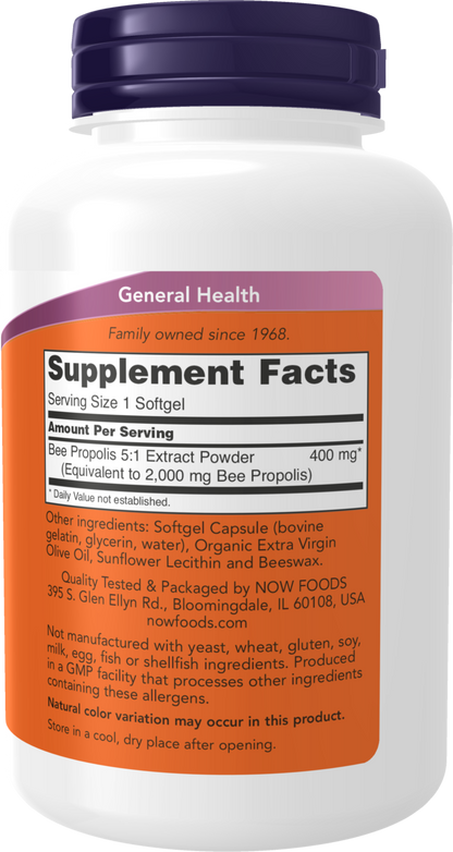 NOW Supplements, Propolis 2,000, 5:1 Extract, Bee Product, 90 Softgels