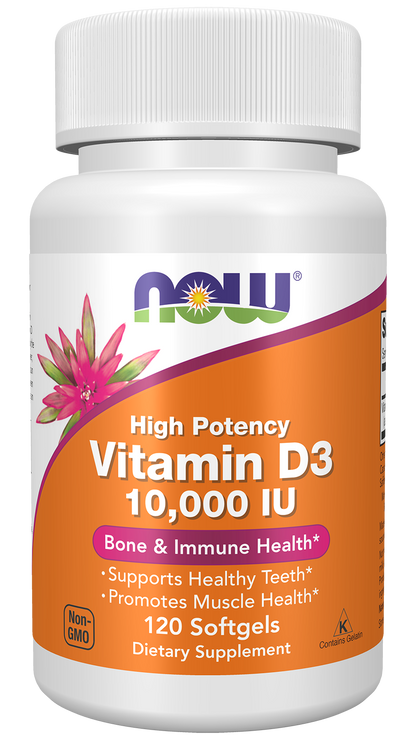 NOW Supplements, Vitamin D-3 10,000 IU, Structural Support*, 120 Softgels