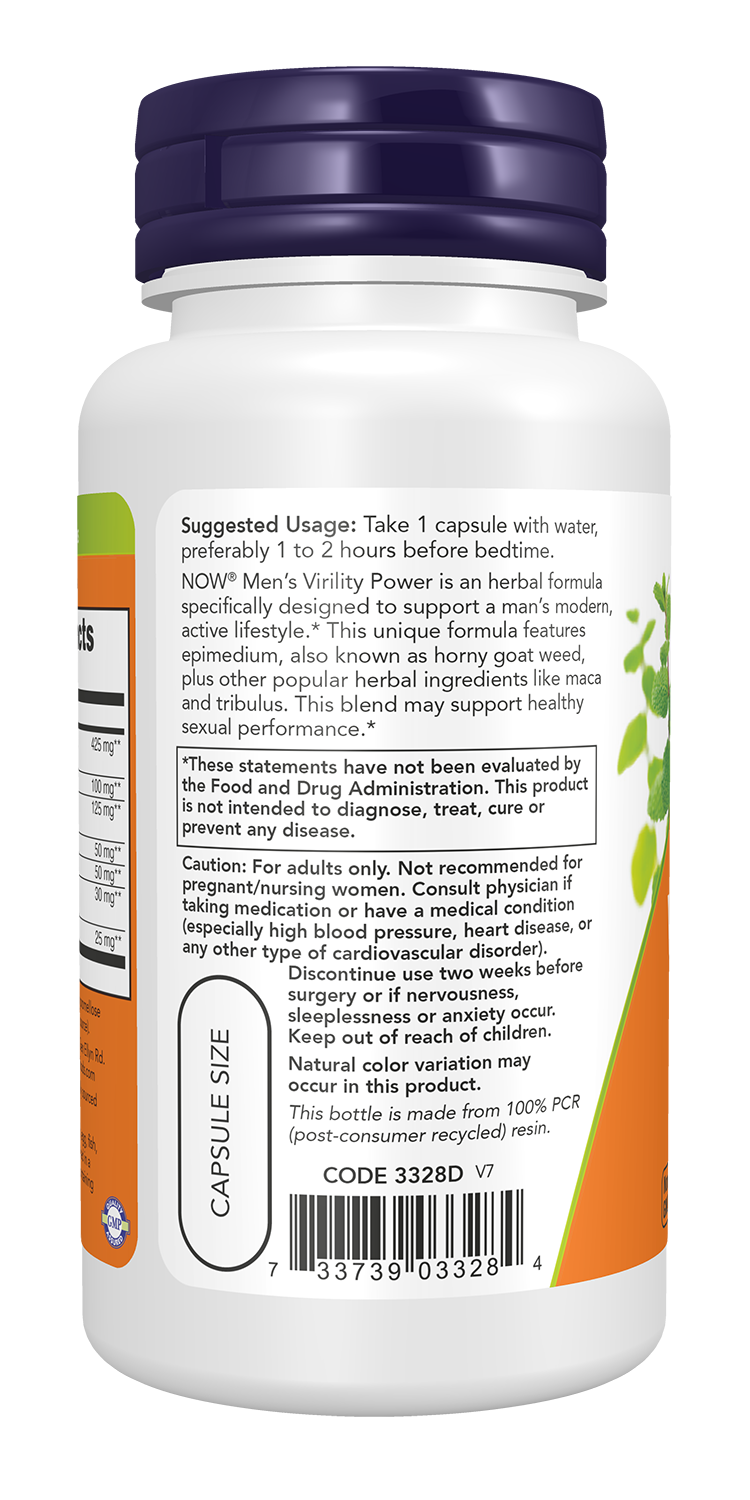 NOW Supplements, Men's Virility Power, Featuring Epimedium or "Horny Goat Weed", Muira Puama, Maca and Tribulus, 60 Veg Capsules
