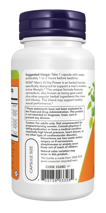 NOW Supplements, Men's Virility Power, Featuring Epimedium or "Horny Goat Weed", Muira Puama, Maca and Tribulus, 60 Veg Capsules