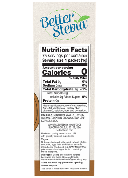 NOW BetterStevia® French Vanilla Zero-Calorie, 75 Packets
