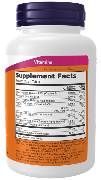 NOW Supplements, Vitamin B-100, Sustained Release, 100 Tabs