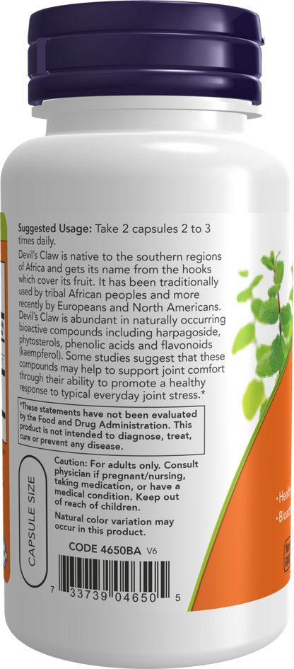 NOW Supplements, Devil's Claw with Bioactive Flavonoids and Phytosterols, 100 Veg Capsules