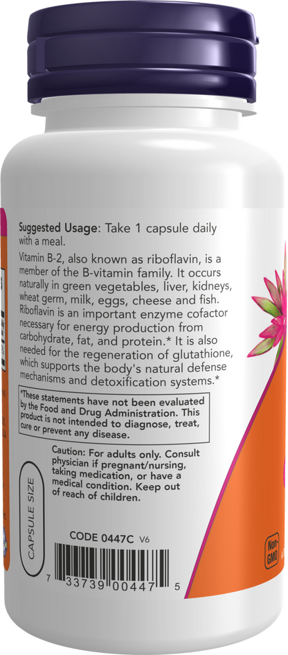 NOW Supplements, Vitamin B-2 (Riboflavin) 100 mg, 100 Veg Caps