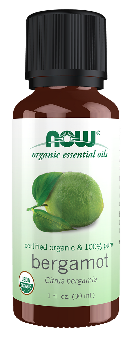 NOW Essential Oils, Organic Bergamot Oil, Cold Pressed, Undiluted, 1 fl. oz
