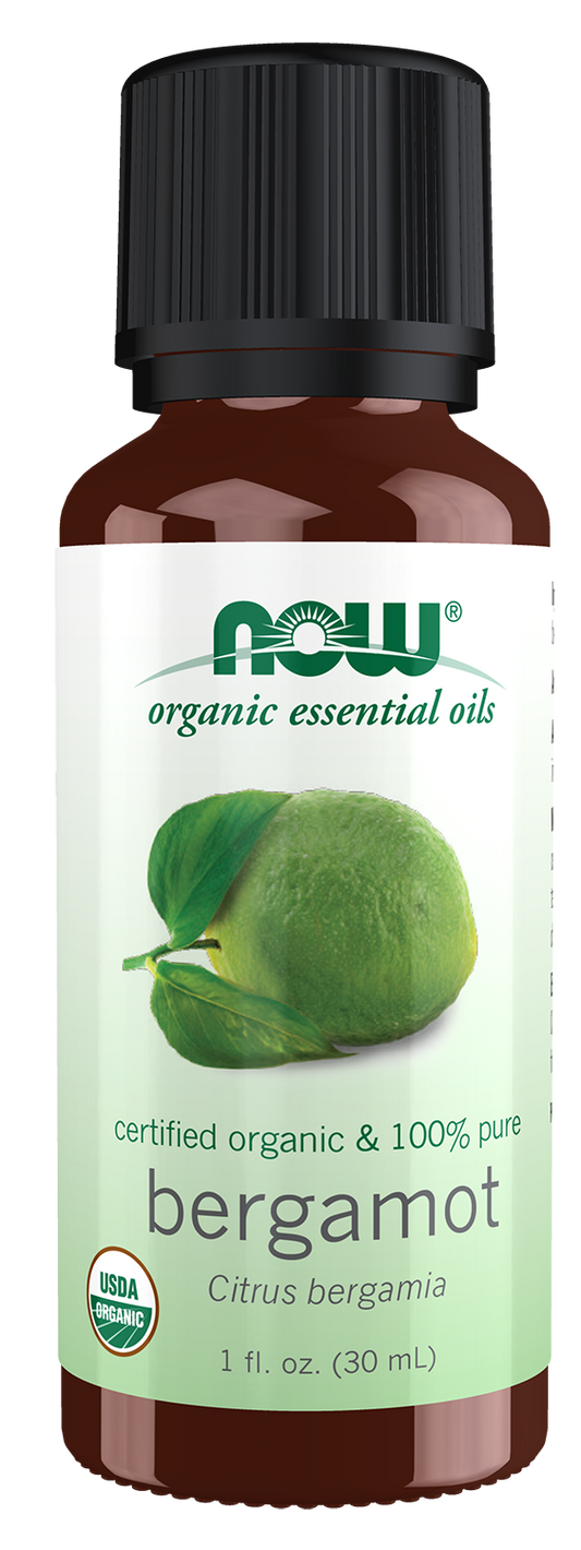 NOW Essential Oils, Organic Bergamot Oil, Cold Pressed, Undiluted, 1 fl. oz