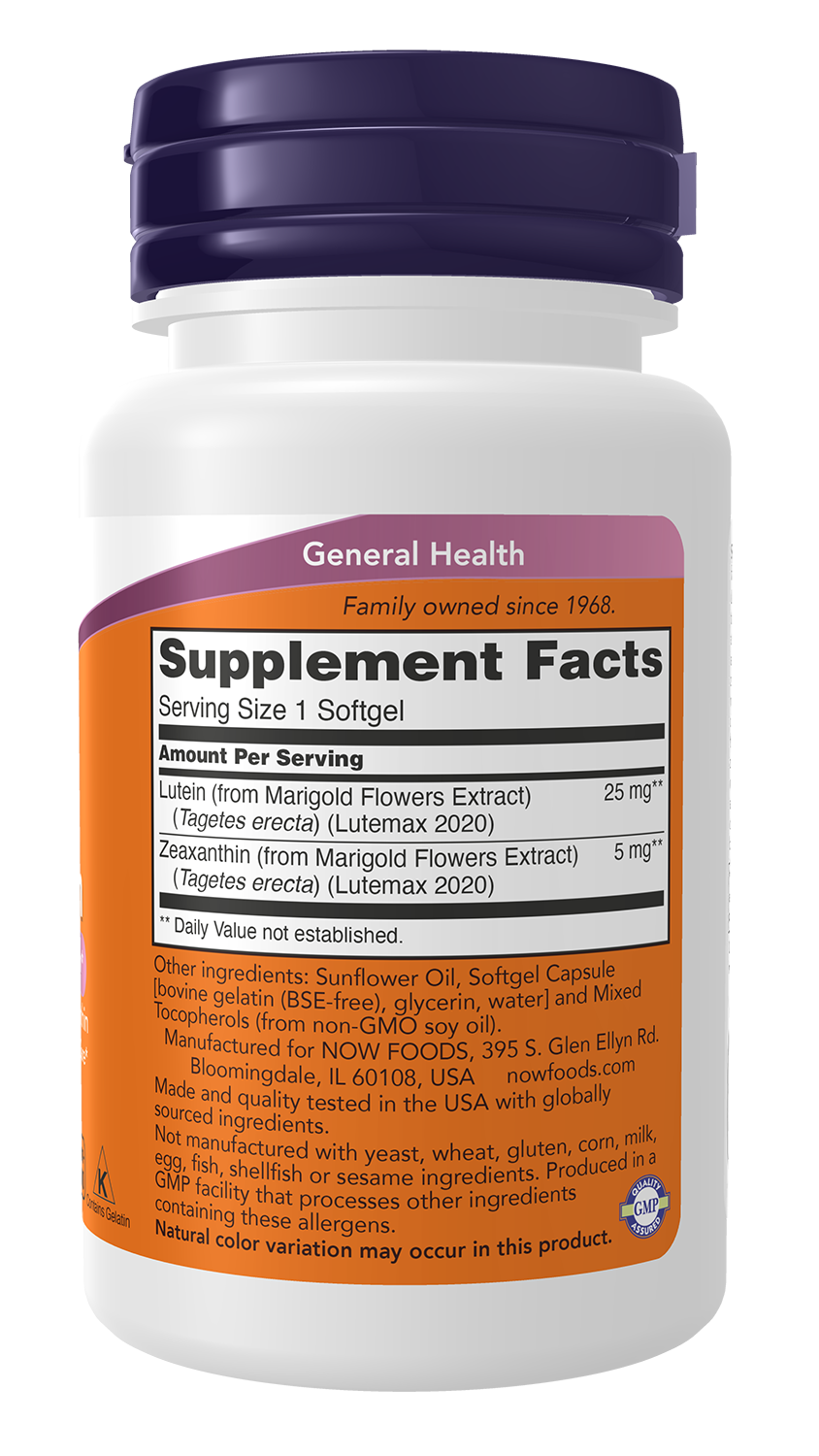 NOW Supplements, Lutein & Zeaxanthin with 25 mg and 5 mg, 60 Softgels