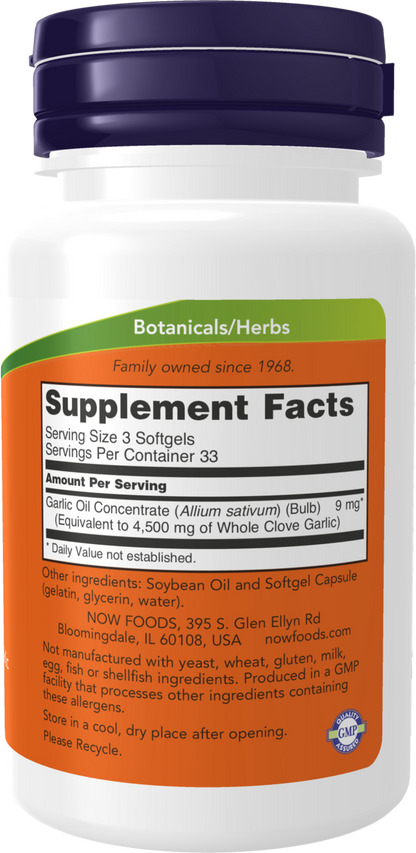 NOW Supplements, Garlic Oil Concentrate, 100 Softgels