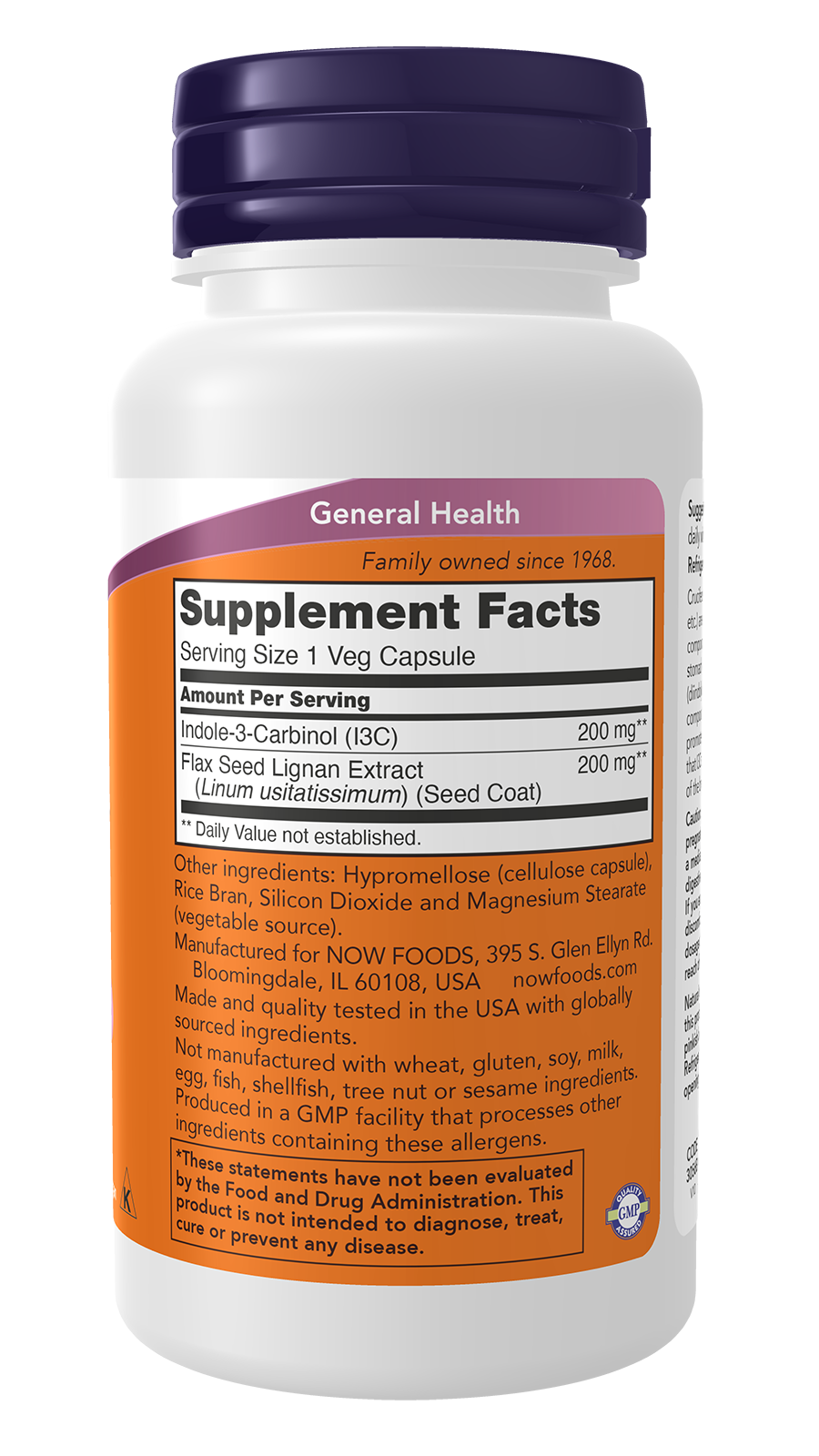 NOW Supplements, Indole-3-Carbinol 200 mg, Flax Lignan Extract, 60 Veg Caps