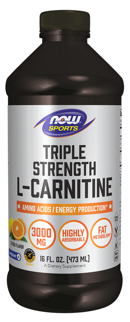 NOW Sports, L-Carnitine Liquid, 3,000 mg, Triple Strength, Citrus, 16 fl oz