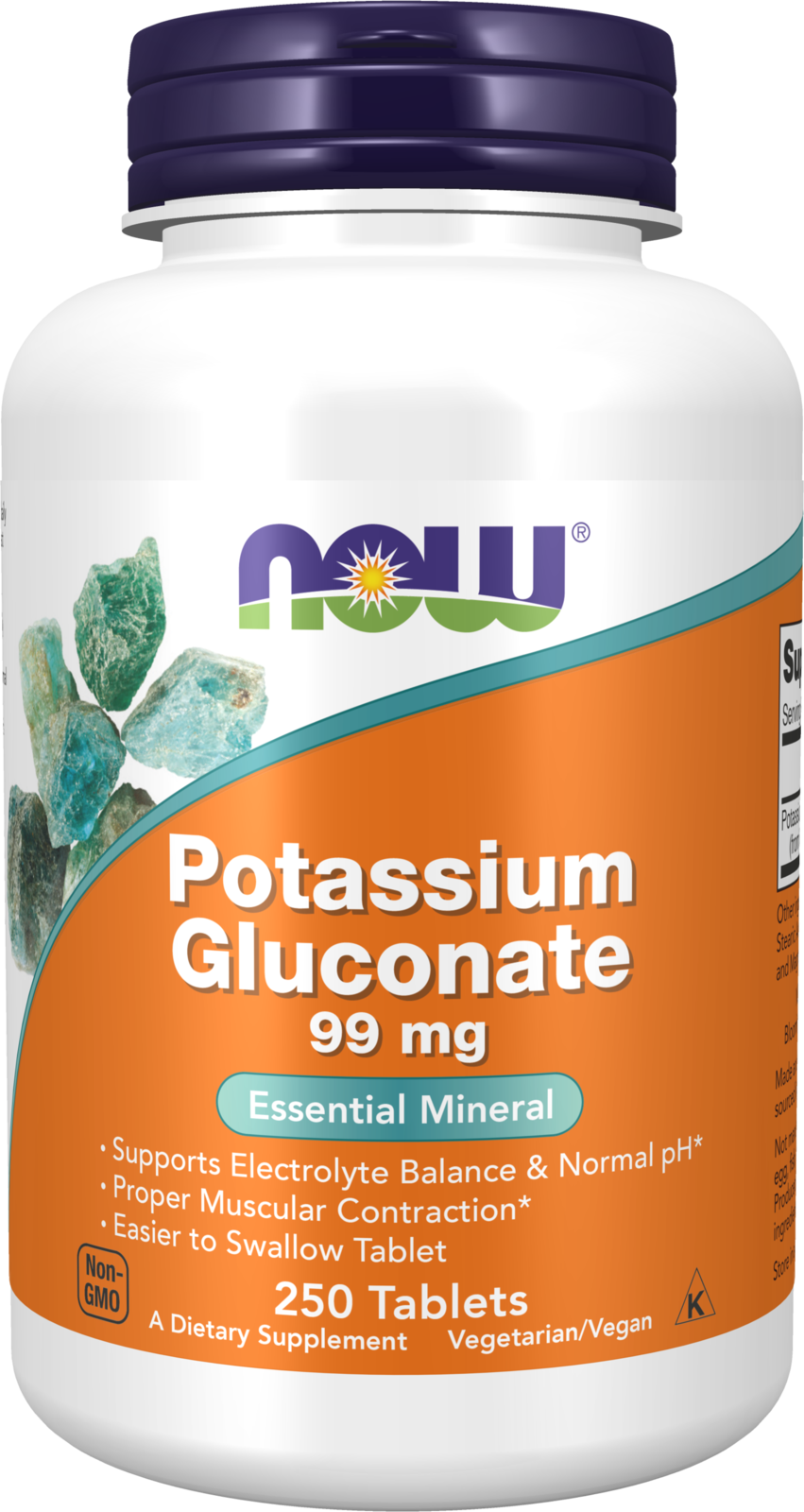 NOW Supplements, Potassium Gluconate 99mg, Easier to Swallow, 250 Tabs