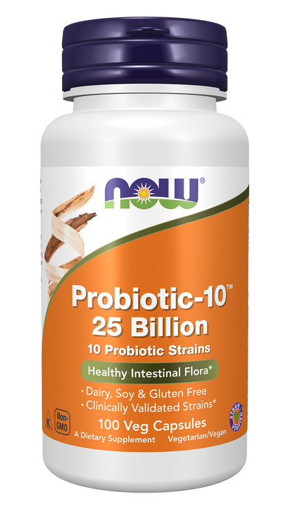 NOW Supplements, Probiotic-10™, 25 Billion, with 10 Strains, 100 Veg Caps