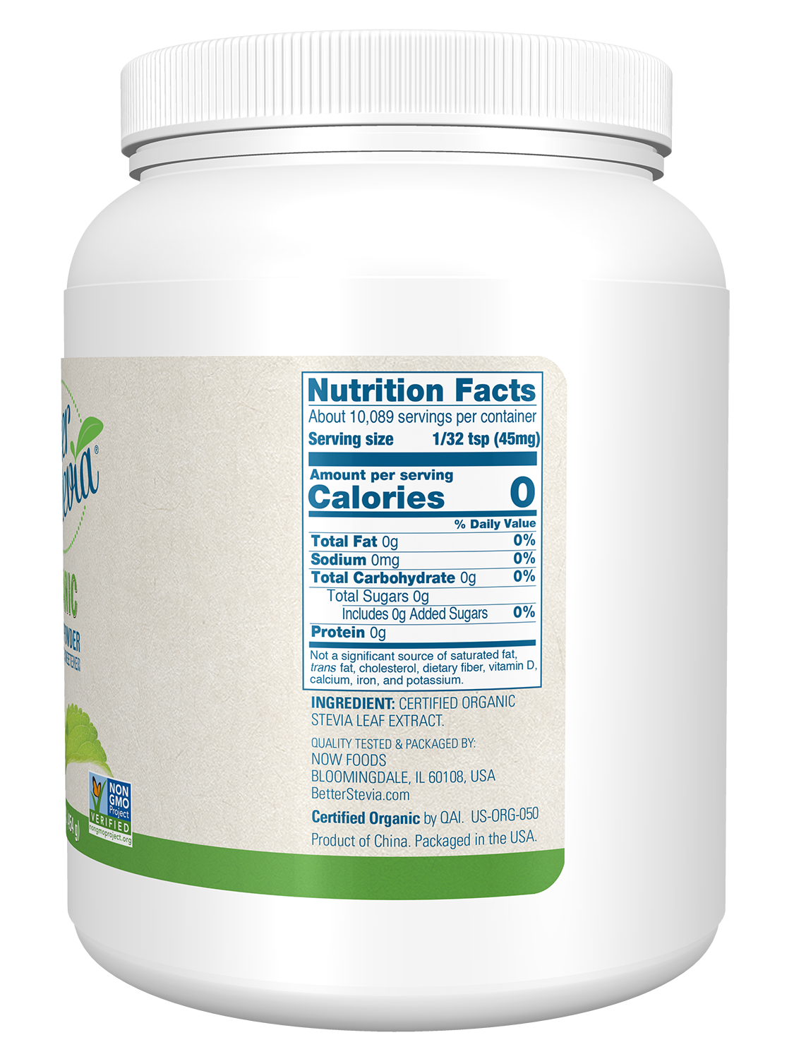 NOW BetterStevia® Organic Zero-Calorie Extract Powder, 1 lb