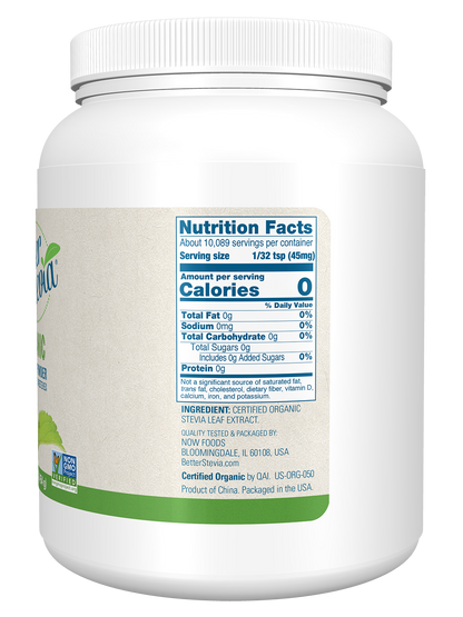 NOW BetterStevia® Organic Zero-Calorie Extract Powder, 1 lb