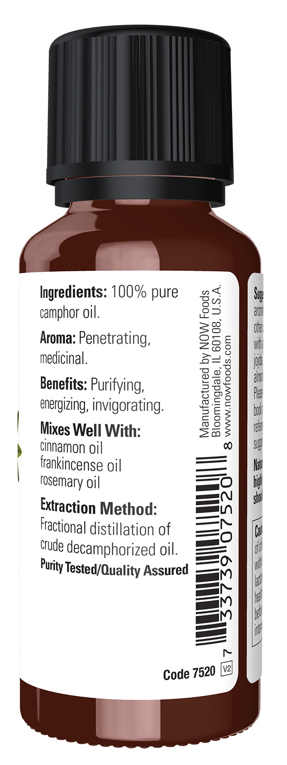 NOW Essential Oils, Camphor Oil, Undiluted, Fractionated Distil., 1 fl. oz