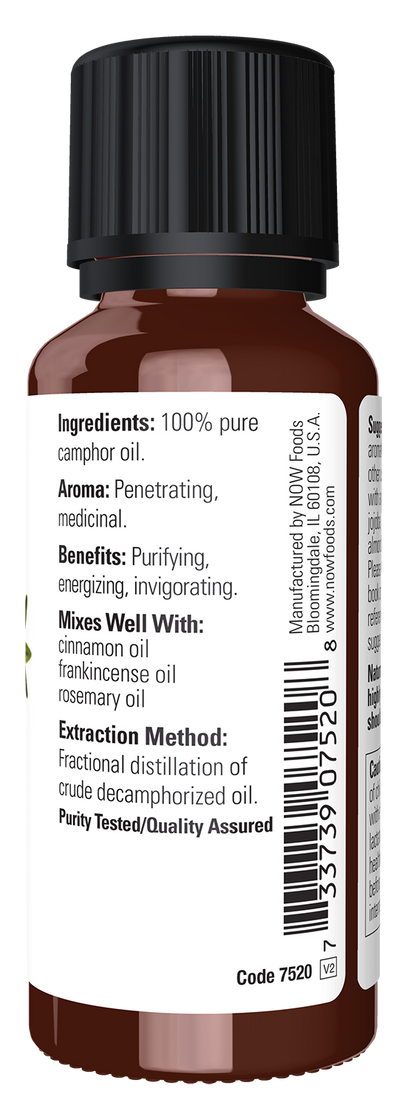 NOW Essential Oils, Camphor Oil, Undiluted, Fractionated Distil., 1 fl. oz