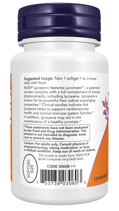 NOW Supplements, Lycopene 10 mg with Extract from Tomatoes, 60 Softgels