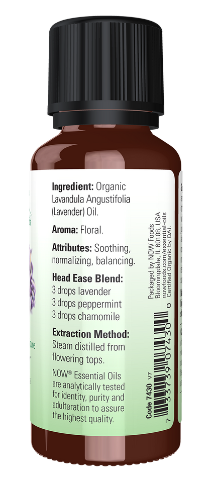 NOW Essential Oils, Organic Lavender Oil, Steam Dist., Undiluted, 1 fl. oz