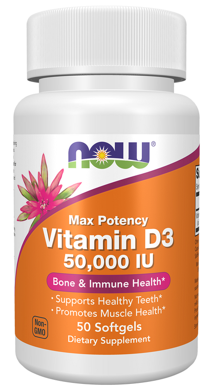 NOW Supplements, Vitamin D3 50,000 IU Softgels, 50 softgels