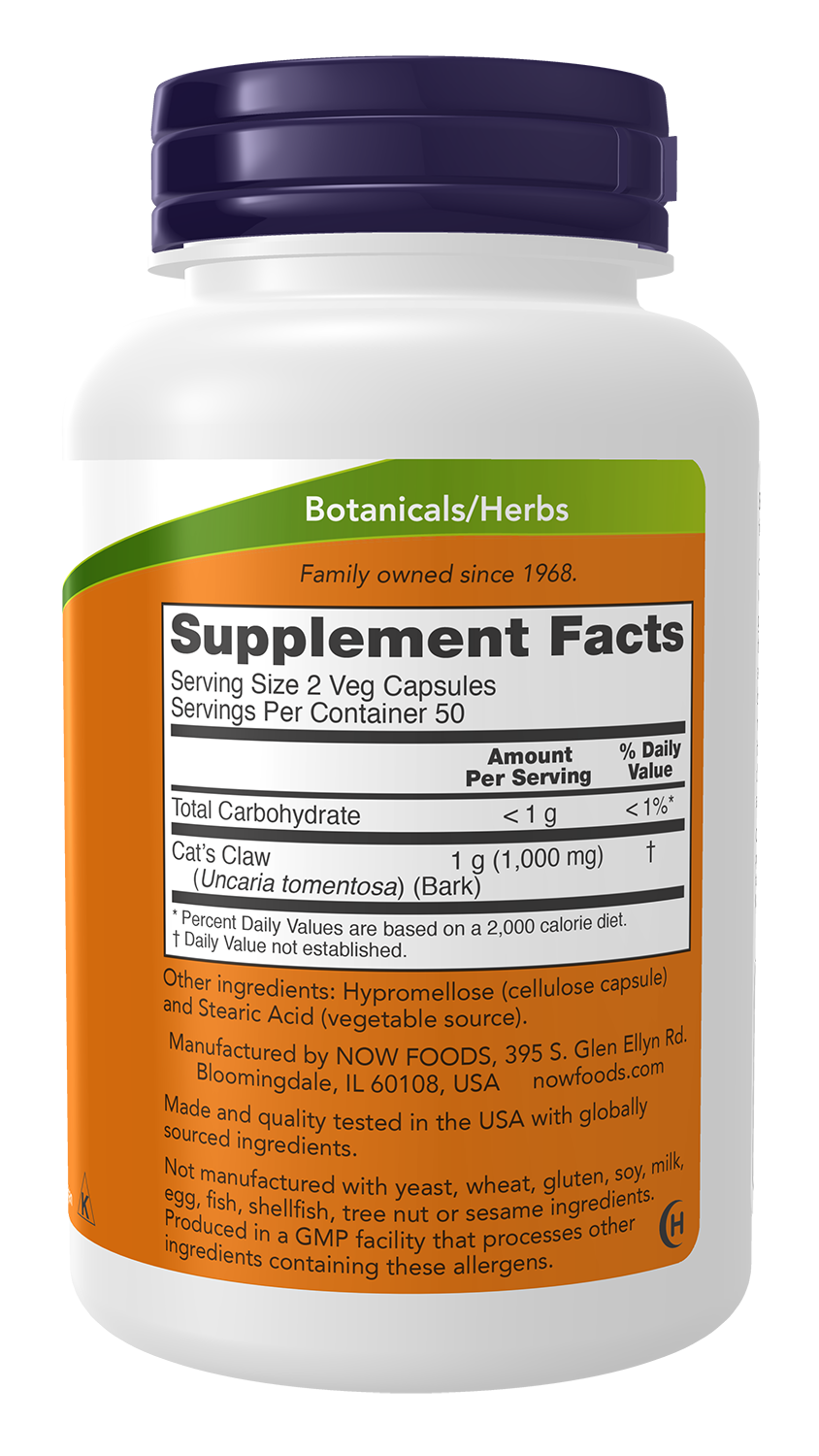 NOW Supplements, Cat's Claw  500 mg,Herbal Supplement, 100 Veg Caps
