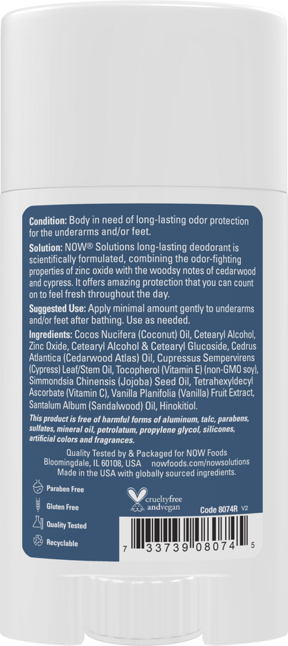 NOW Solutions, Long Lasting Deodorant, Cedarwood and Cypress, 2.2 oz