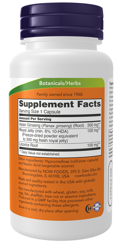 NOW Supplements, Ginseng & Royal Jelly with Licorice Root, Adaptogenic Blend*, 90 Capsules