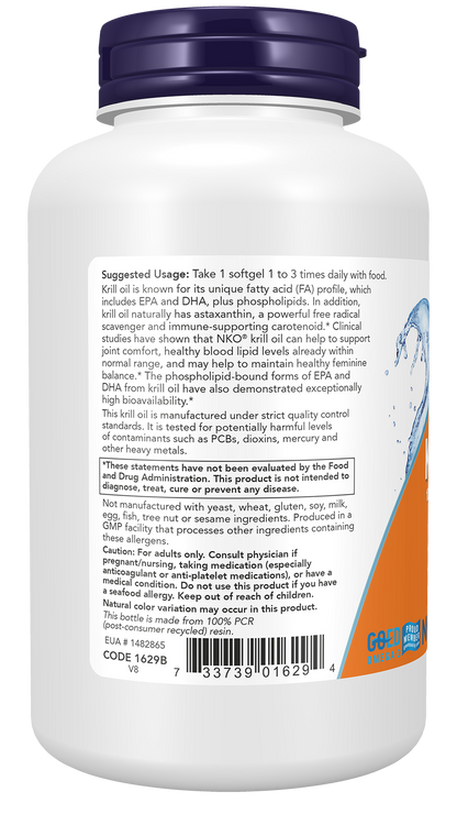 NOW Supplements, Krill 1000 mg, Phospholipid-Bound Omega-3, 120 Softgels