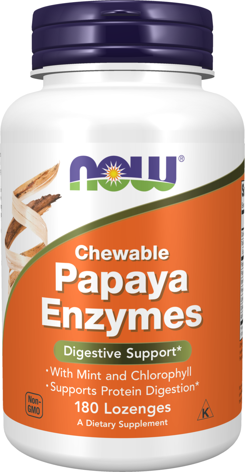 NOW Supplements, Papaya Enzyme, Mint & Chlorophyll, 180 Chewable Lozenges