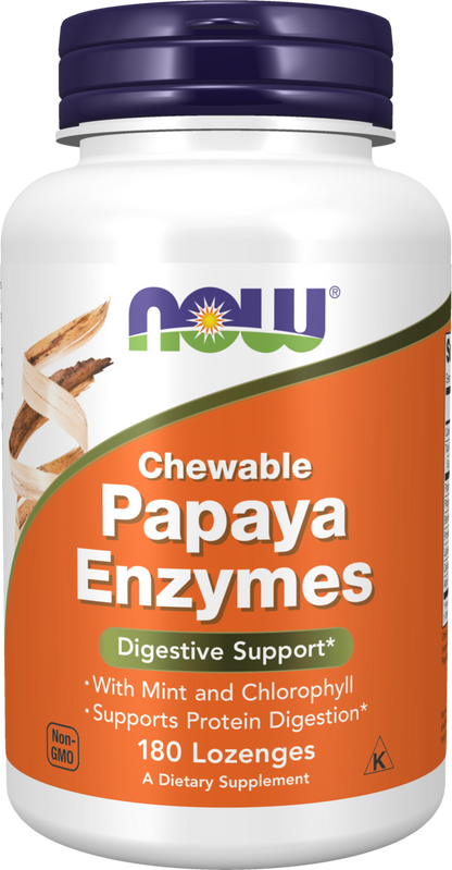NOW Supplements, Papaya Enzyme, Mint & Chlorophyll, 180 Chewable Lozenges