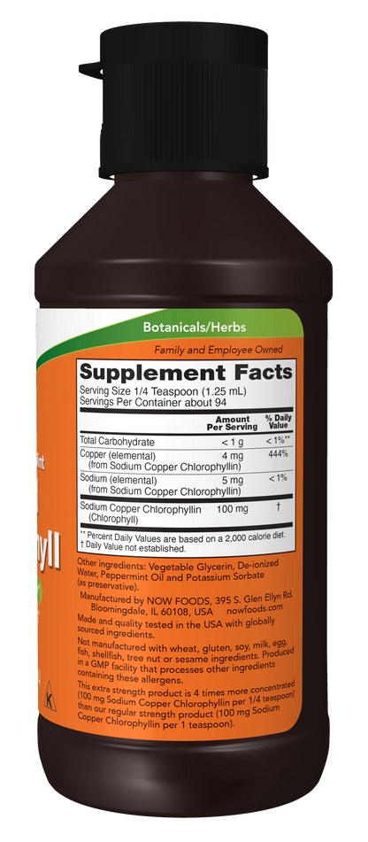 NOW Supplements, Liquid Chlorophyll, Extra Strength, Mint, 4 fl. Oz.
