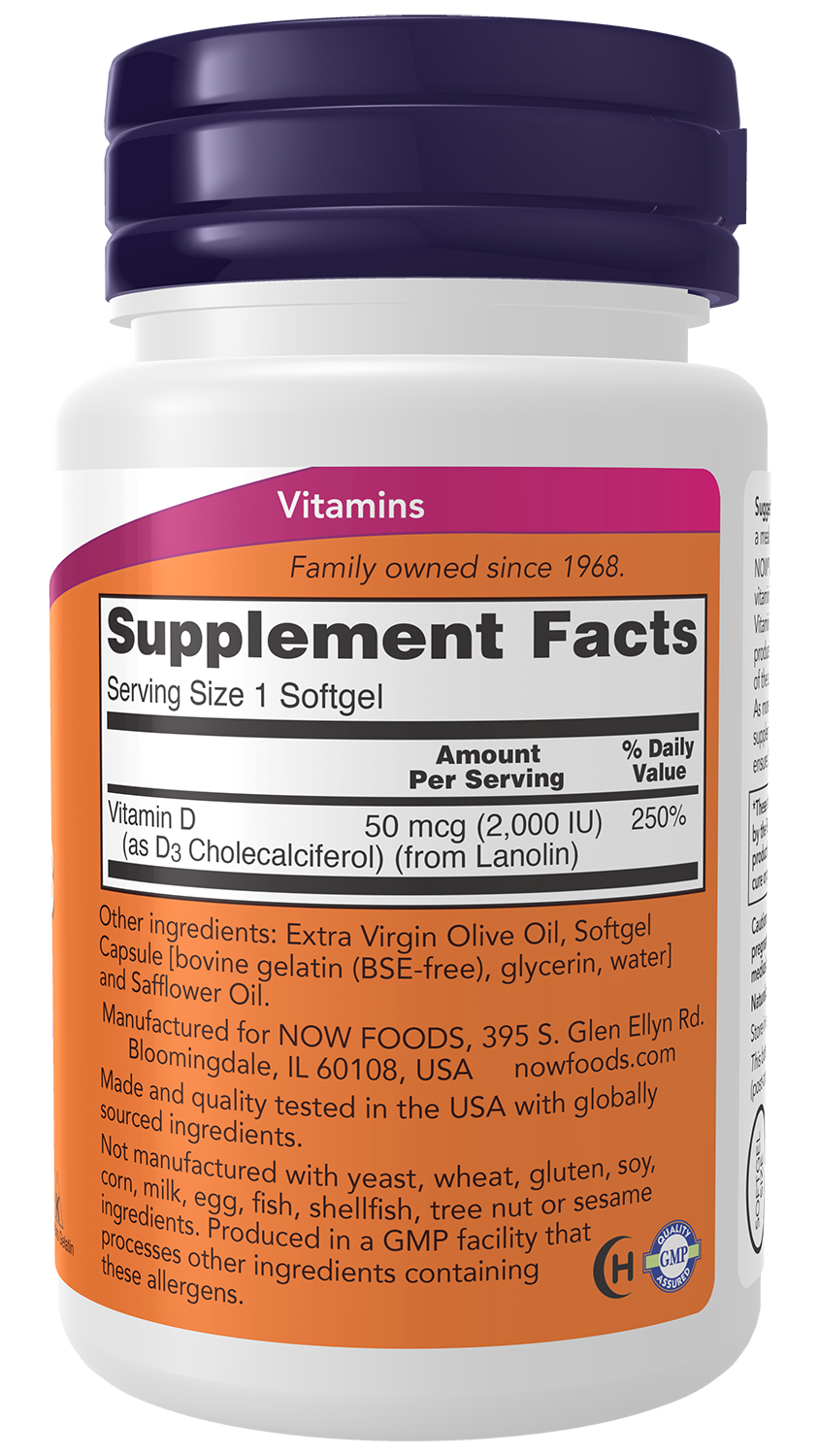 NOW Supplements, Vitamin D-3 2,000 IU, Structural Support*, 30 Softgels