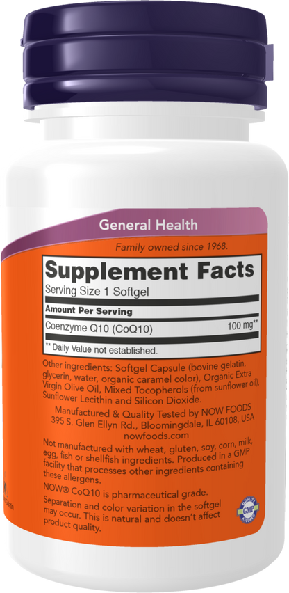 NOW Supplements, CoQ10 100 mg, Pharmaceutical Grade, 50 Softgels