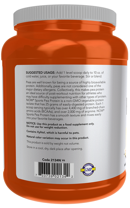NOW Sports, Pea Protein 25 g With BCAAs, Vanilla Toffee, 2 lbs