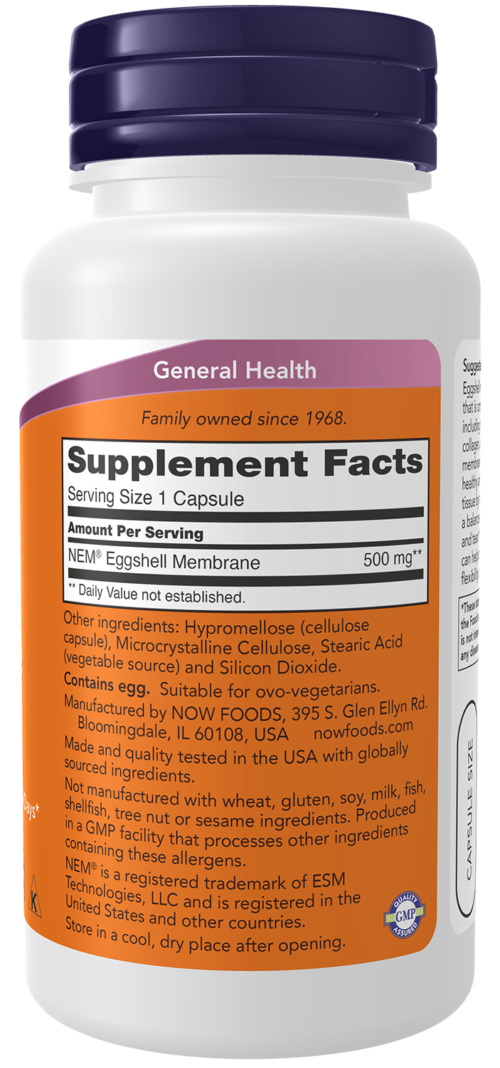 NOW Supplements, Eggshell Membrane 500 mg, 60 Veg Caps