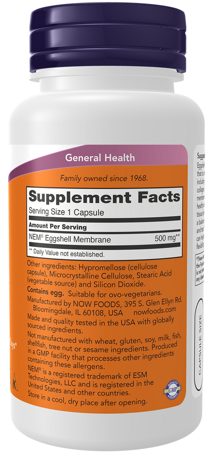 NOW Supplements, Eggshell Membrane 500 mg, 60 Veg Caps