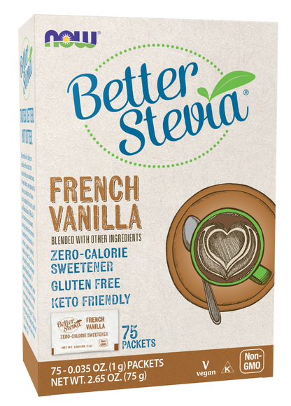 NOW BetterStevia® French Vanilla Zero-Calorie, 75 Packets