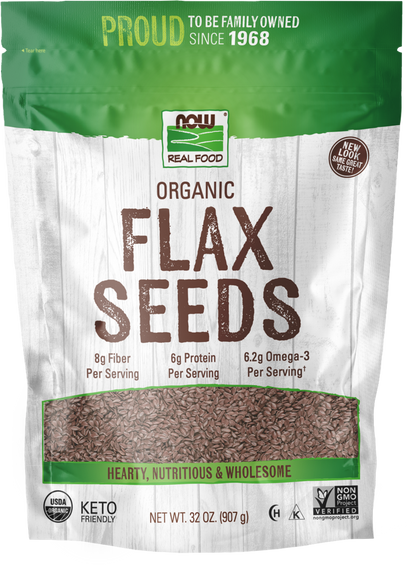 NOW Foods, Organic Flax Seeds, Excellent Source of Fiber, 2 lbs