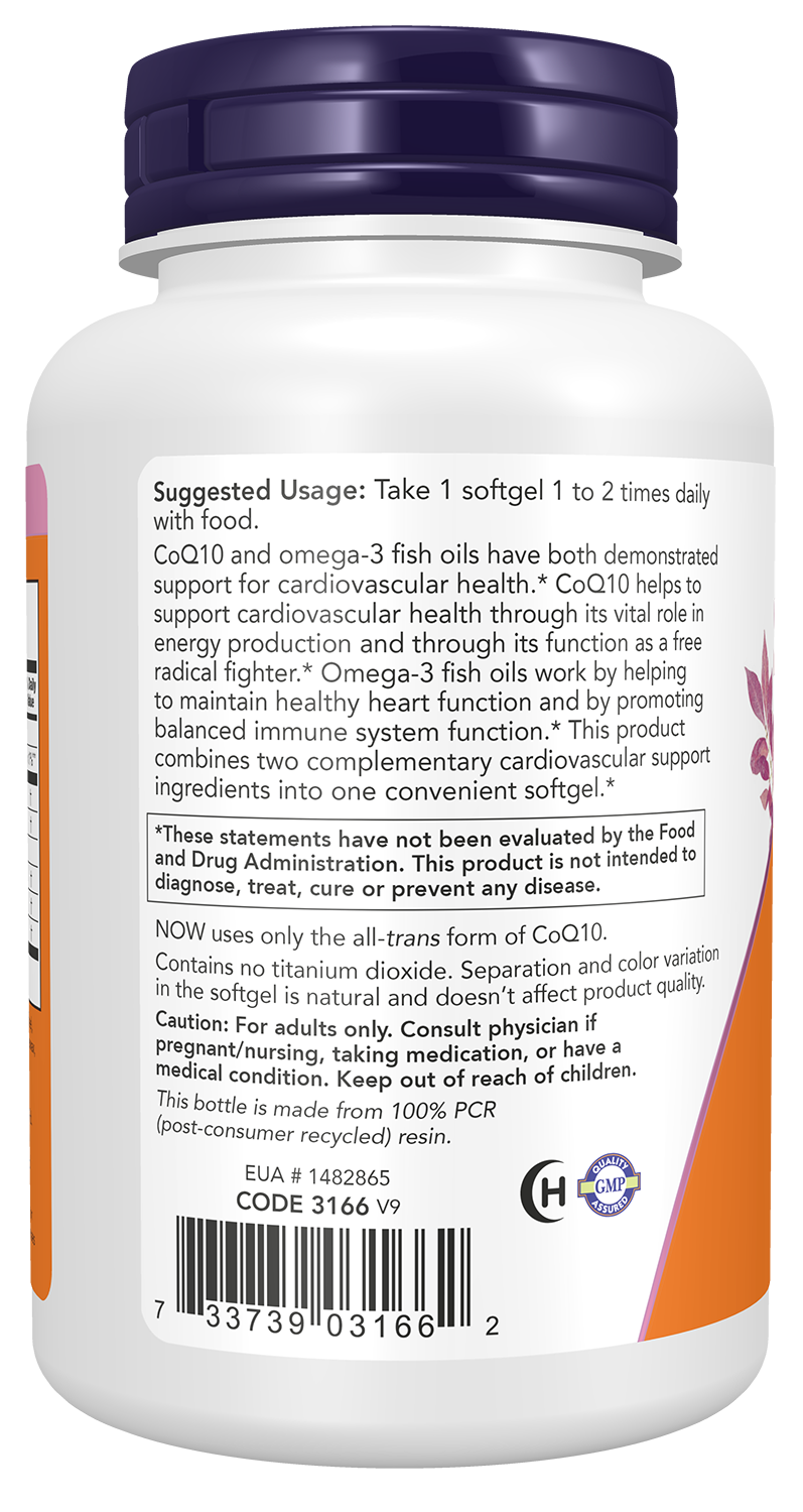 NOW Supplements, CoQ10 60 mg with Omega 3 Fish Oil, 120 Softgels