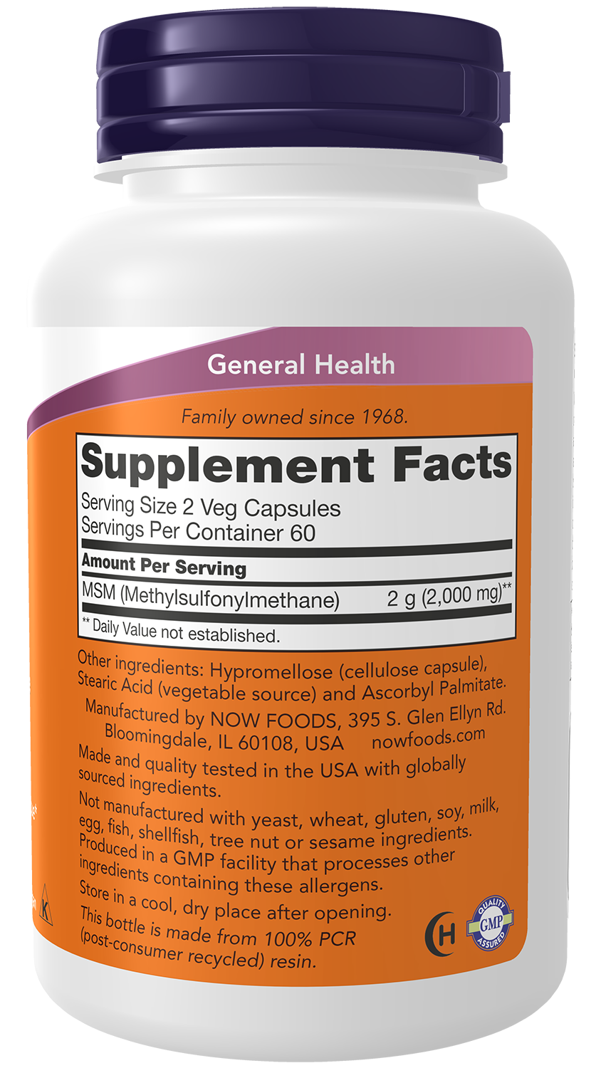 NOW Supplements, MSM 1,000 mg, Joint Health*, 120 Veg Caps