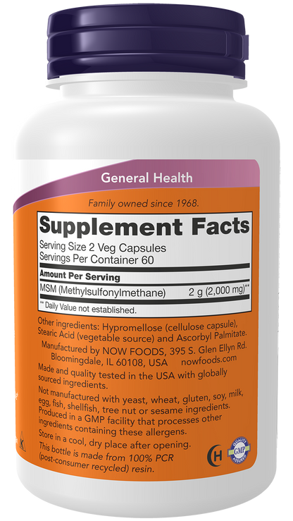 NOW Supplements, MSM 1,000 mg, Joint Health*, 120 Veg Caps