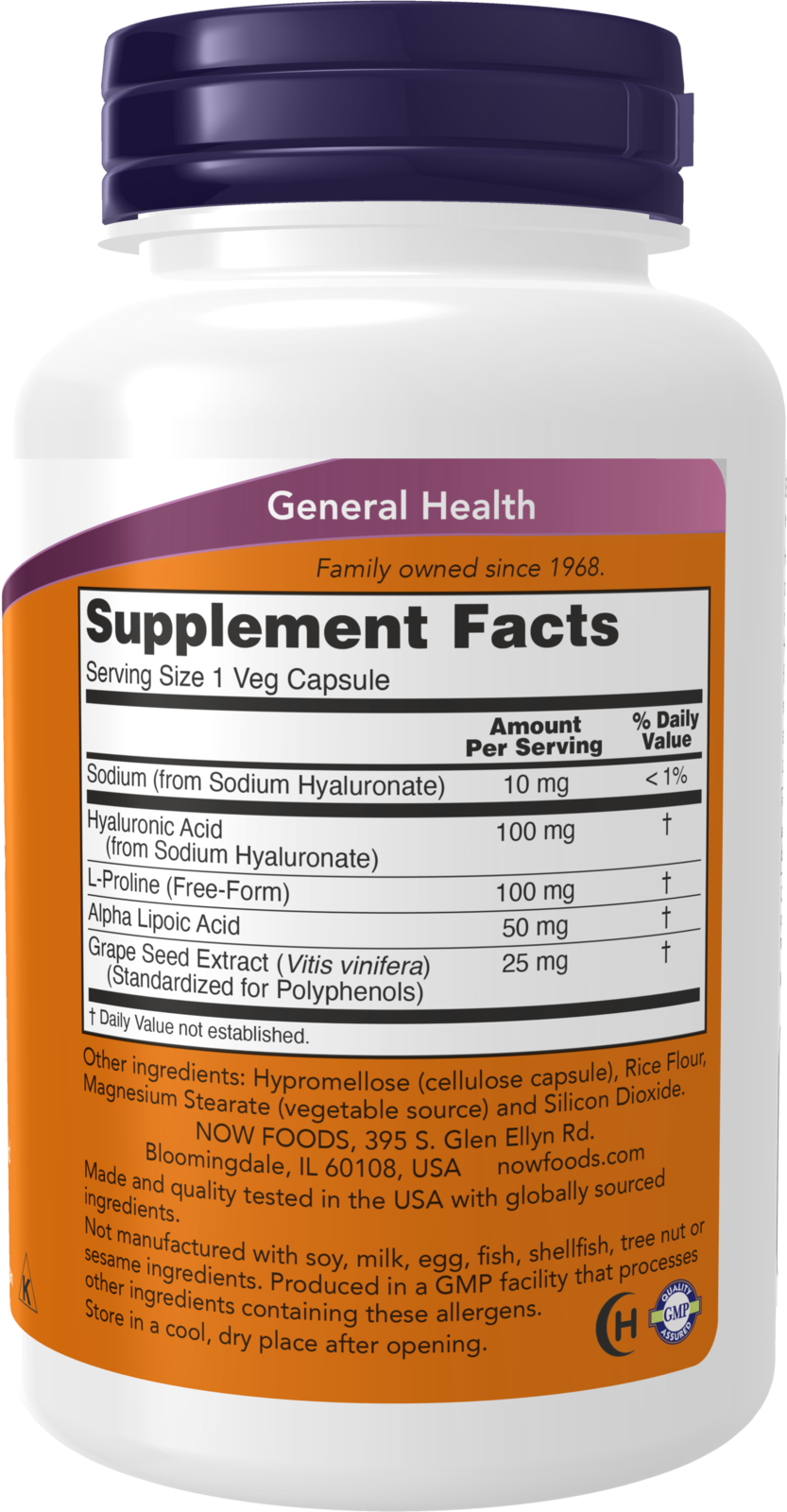 NOW Supplements, Hyaluronic Acid 100 mg, Double Strength, 120 Veg Caps