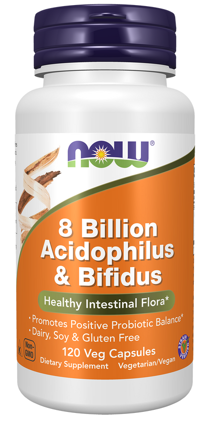 NOW Supplements, 8 Billion Acidophilus & Bifidus, Probiotic, 120 Veg Caps