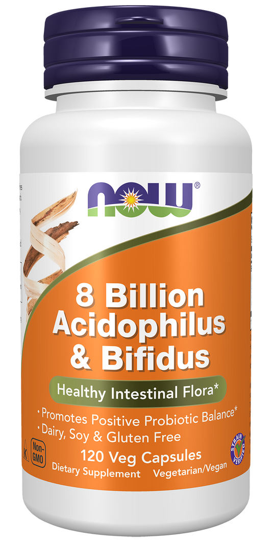 NOW Supplements, 8 Billion Acidophilus & Bifidus, Probiotic, 120 Veg Caps